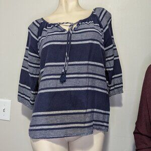 Gap Linen Blue Striped Blouse M EUC